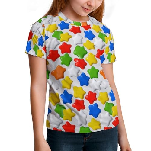 Yellow UFO Kids Girls 100% Cotton T-Shirts Casual Short Sleeve Crewneck Tees 3-16 Years