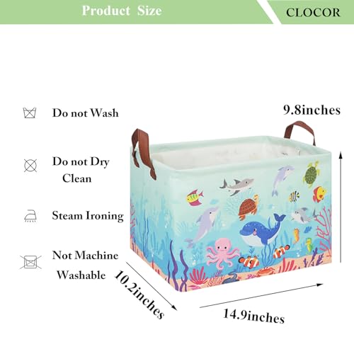 Image of CLOCOR Rectangular Storage Basket Empty,Gift Basket,Waterproof Storage Bin with Handles,Room Decor(Under The Sea)