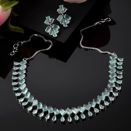 Rhodium-Plated American Diamond Necklace Set