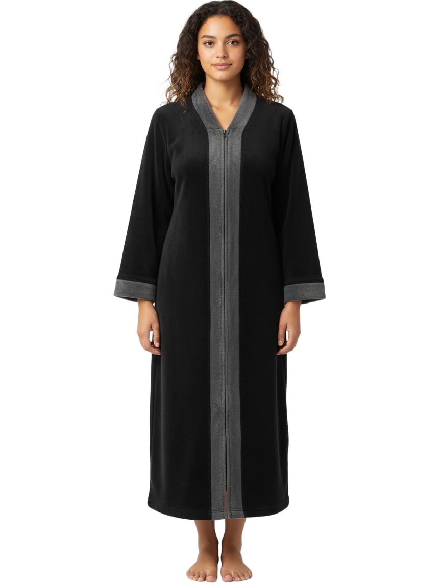 Alexander Del Rossa Kimono Robe with Zipper, Zip Up Robe for Women