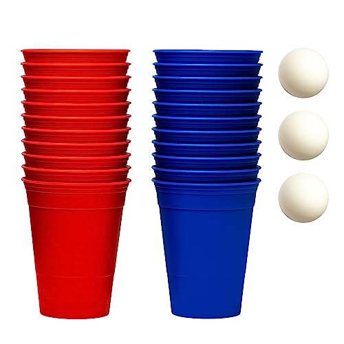InnoNeeds, Becher Set, 22 Hartplastik Becher (11 Rot, 11 Blau, 3 Bälle), wiederverwendbar und spülmaschinenfest, 16oz / 473ml...