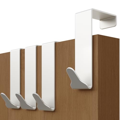 Menz Over Door Hook 6 Pack White, Stable Overdoor Hanger. Rust-Free Door Hangers for Clothes 3.6cm Fit. 15kg Coat Hanger