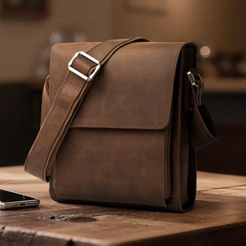 Image of Augus Mens Leather Crossbody Messenger Bag for Work Travel Daily Casual