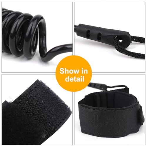 FLOWERUN Surf Leash 5mm für SUP, Fußschlaufe für Surfboard, Rutschfestes Neopren, Salzwasserbeständig, Surf Zubehör für Damen Herren Kinder (Schwarz)