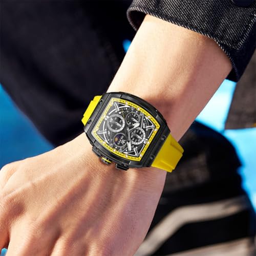 Image of OLEVS Men Watches Business Dress Chronograph Big Square Quartz Analog Male Watch Silicone Strap Waterproof Date Gift Mens Wrsit Watch Silver