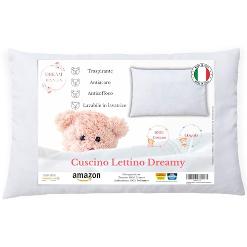 DREAM HAVEN Cuscino Lettino Bambino, Cuscino culla 40x60, Cuscino Asilo Traspirante Antiacaro,...