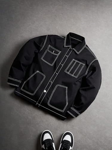 Men's Trendy Workwear Jacket With Buttoned Collar, Multi-Pocket Design, Casual Outdoor Streetwear3
