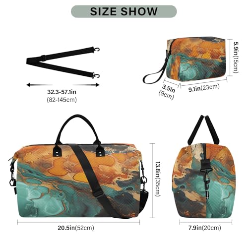 Abstract Orange Marble Travel Duffel Bags Gym Bag Weekender Handbag with Toiletry Bag for Women Girls Men3