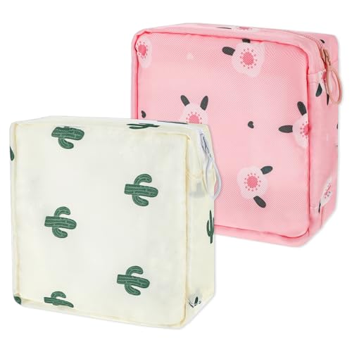 Image of 2 Pcs Sanitary Napkin Storage Bag, Portable Reusable Period Pouch for Women, Tampon and Menstrual Pad Holder With Zipper, Nursing Pad Kit for Teen Girls Feminine Care