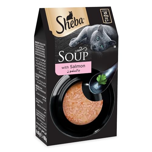 Sheba Cat Food Cat Soup with Salmon Pack of 4x40g Cat Treat Soup Sheba Cat Treats with Velvety Broth