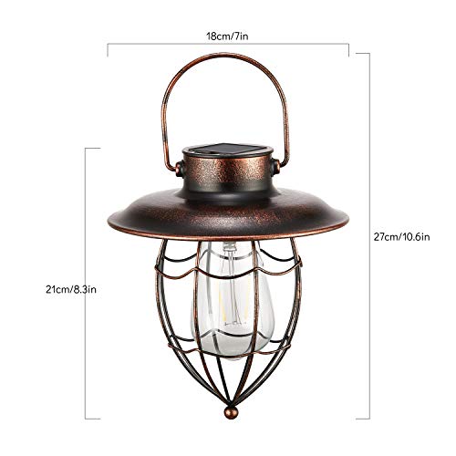 pearlstar Hanging Solar Lantern Outdoor Vintage Garden Solar Light Retro Solar Lamp for Garden Yard Patio Pathway Tree Decoration, Solar Powered Waterproof Landscape Lighting (Copper)