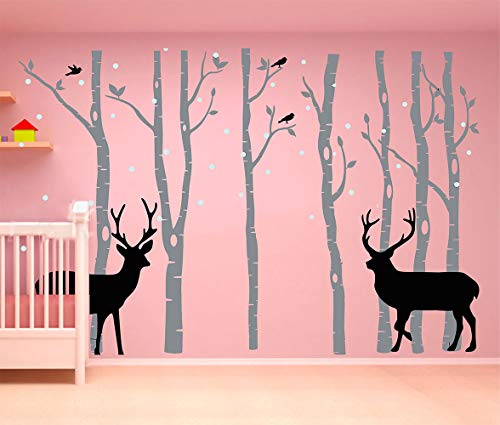 Vinilo decorativo bosque infantil - ciervo y abedul miniatura 3