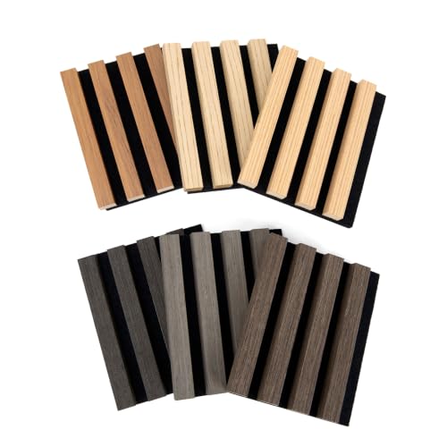 Image of Art3d Soundproof Wood Slat Wall Panel, 6 x 4.7 in, 6 Sample Packs, 6 Colors