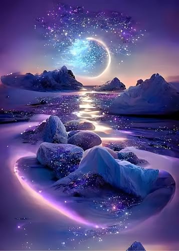Image of CoolShef 5D Diamond Painting Kit - DIY Moonlight Beach Full Drill Gem Art, Rhinestone Diamond Art Kit with Round Crystal Beads for Home Wall Decor & Relaxing Adult Crafts Gifts