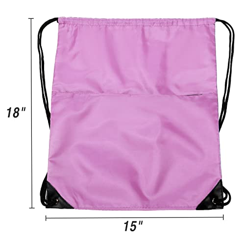 Airbuyw Drawstring Backpack, 210D Nylon Foldable Sports Gym Drawstring Tote Bag Pack Sack W Zipper Side Pocket For Men Women Pink #TOP2