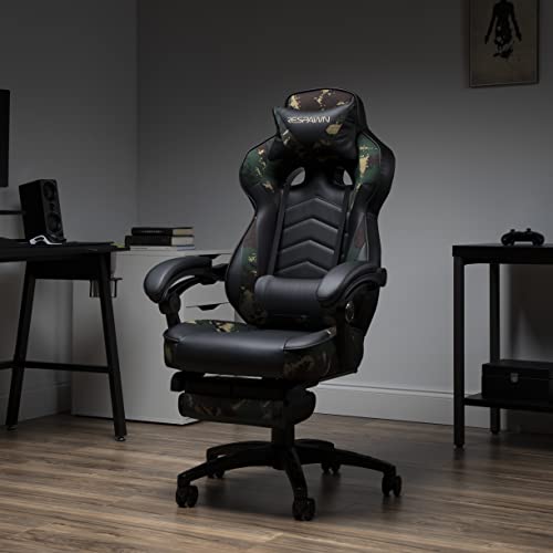 Image of RESPAWN 110 Ergonomic Gaming Chair with Footrest Recliner - Racing Style High Back PC Computer Desk Office Chair - 360 Swivel, Adjustable Lumbar Support, Headrest Pillow, Padded Armrests - 2019 Camo