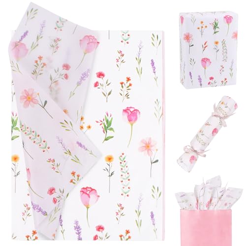 CCINEE 50 Sheets Floral Tissue Paper 14x20 Inch Spring Wildflower Gift Wrapping Tissue Paper for Gift Bags Bouquet Wrapping DIY Crafts Box Fillers Wedding Birthday Party Decorations