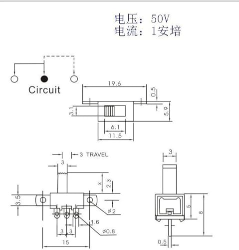 Interruptor deslizante SPDT SS12F55 con conmutación estable ON-ON de 2 posiciones 5