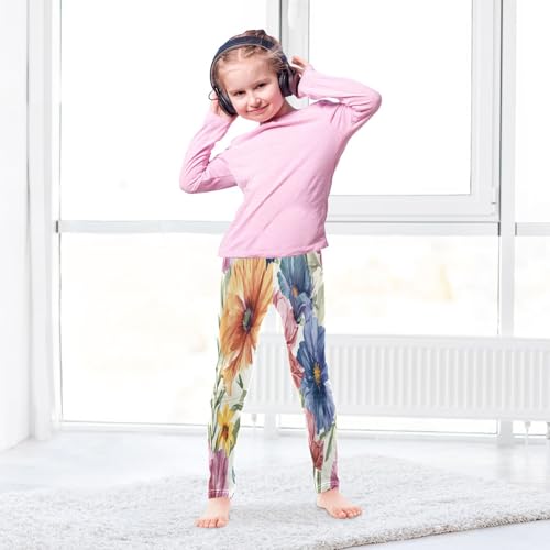 Bolaz Toddler Girls Leggings Printed Yoga Pants Leggings Yellow Blue Flower for Kids4