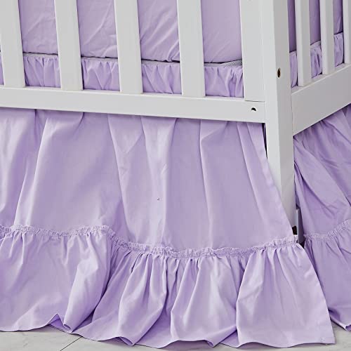 Image of Brandream Crib Bed Skirt for Baby Girls Boys Purple Boho Bohemian Solid Cotton Toddler Bedskirt Farmhouse Chic Ruffle