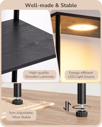 Image of EDISHINE RGBW Floor Lamp with 5-Tier Display Shelf, 3 Modes Remote, Black | RGBW, Adjustable Brightness & Color Temperature, 3 Lighting Modes, Stable for Living Room, Bedroom, Study