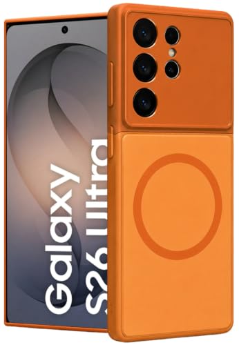 Image of SHINESTAR Luxury Matte Glass Magnetic Phone Case for Samsung Galaxy S26 Ultra 5G | Wireless Charging Support | Camera Lens Protection | Shockproof Slim Protective Back Cover | Orange