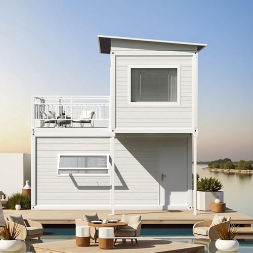 Two-Story Tiny House: Modern Prefabricated Flat-Pack Home with Expandable Plastic Design, Portable Modular Dwelling for Hotel, Office (Model 6)