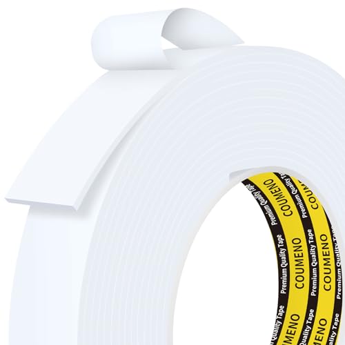 COUMENO Single-Sided EVA Foam Tape, Single-Sided Sealing Strip Foam Pad Sponge Tape,Self-Adhesive Insulation Sealing Tape (White) 0.98inX16.4FT
