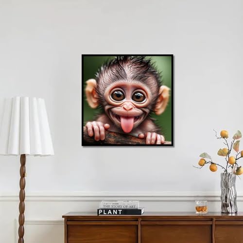 Image of Funny Animal DIY 5D Diamond Painting Kits for Adults, Cute Monkey Portrait Diamond Art Kits for Adults Beginner, Full Drill Dot Painting Gem Art Kits for Home Wall Decor 13.8x13.8 Inch