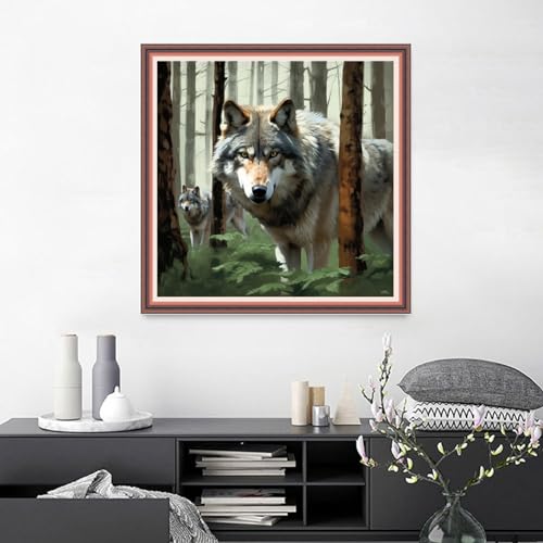 Image of Joyhoor Cross Stitch Kits for Beginners Stamped Cross-Stitch Supplies Needlework preprint Embroidery Kits for Adults DIY Needlepoint Kits Embroidery Patterns 11CT-Timberwolves 18.x18 inch