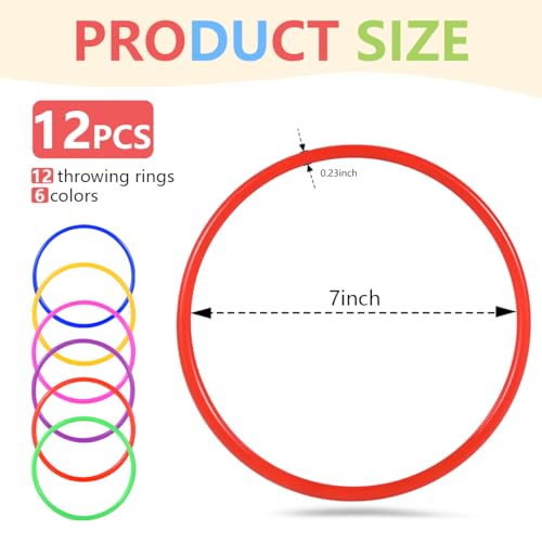 Image of OBTANIM 12 Pcs Plastic 7 Inch Ring Toss Game for Kids and Outdoor Toss Rings for Speed and Agility Practice Game, Random Colors