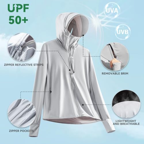 Image of Venzina Women's Sunscreen Jacket UPF 50 Hoodie UV Protection Light Gray M