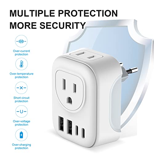 Image of VYLEE Travel Plug Adapter, International Plug Adapter with 4 AC Outlets 2 USB Ports (2 USB C Port), Type C Power Adaptor Charger for The US to Most of Europe Spain Italy France Germany [1 Pack]
