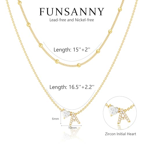 Initial Heart Necklaces for Women - Dainty Cute Necklace Small Layered 14K Gold Plated A-Z Letter CZ Pendant Trendy Satellite Chain Necklaces for Women Non Tarnish Gold Jewelry Set Gift