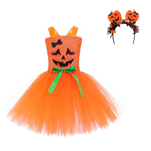 Disfarce abóbora menina, disfarces de Halloween menina elegante vestido de Tutu com acessório para a cabeça sem mangas vestidos de tule até ao joelho Halloween costume para cosplay carnaval