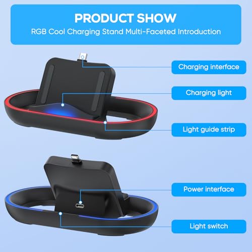 Image of FYOUNG Charging Dock Station for PlayStation Portal, Charger Stand for Ps Portal with Colorful Light and USB C Charging Cable, Handheld Stand Holder for PlayStation Portal (Black)