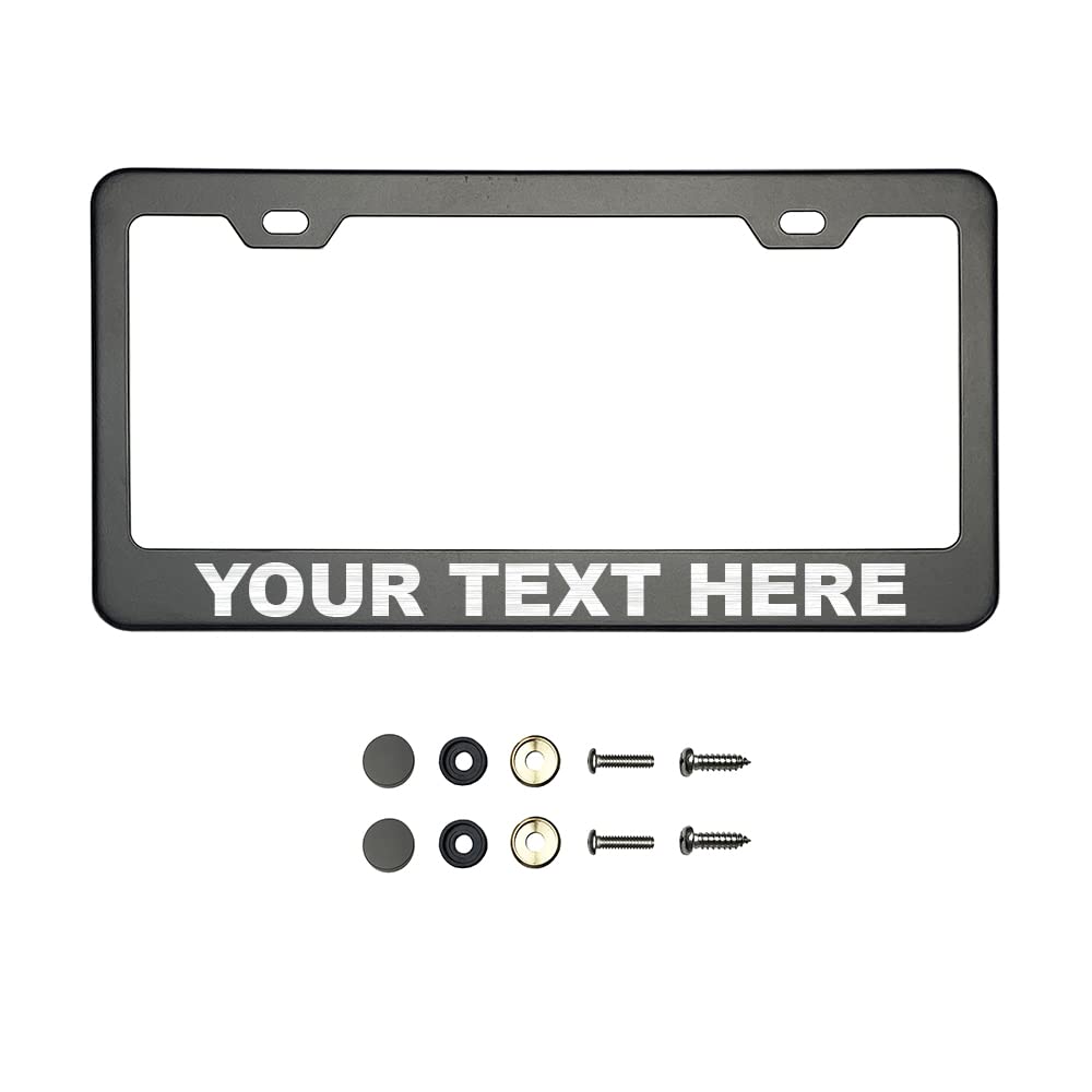 Customize Iridescent Neo Chrome T304 Stainless Steel License Plate Frame 8K Mirror Polish Finish, Rust-Resistant, Slim Design, Universal Fit, Includes Screw Caps, Washers &amp; Screws (Matte Black)