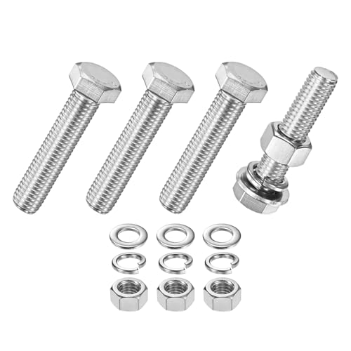 M METERXITY 4-Pack Hex Head Screw Bolt with Nuts Flat &amp; Lock Washers M12x55mm Stainless Steel Bolts and Nuts Kit Fully Threaded Metric Bolt Assortment for Equipment/Machinery