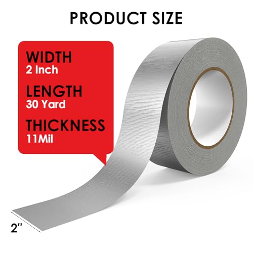 Image of Duct Tape Heavy Duty - 2 Inch x 30 Yard, Strong Adhesive and No Residue, Waterproof Duct Tape Tearable for Indoor or Outdoor Binding and Packing Projects, Multi Purpose Repairs (Gray)