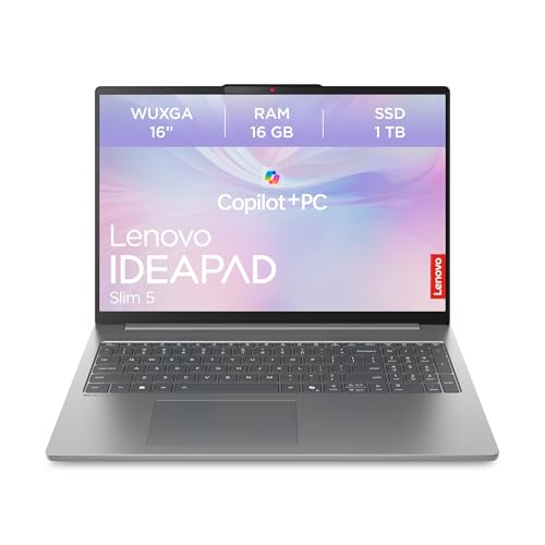 Lenovo IdeaPad Slim 5 Laptop | Copilot+ PC | 16'WUXGA Display | AMD Ryzen AI 7 350 | 1TB SSD | 16GB RAM | AMD Radeon 860M Grafik | QWERTZ | Beleuchtet | Windows 11 | Luna Grau | 3 Monate Premium Care