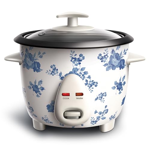 Image of COOK WITH COLOR 6 Cup Rice Cooker 300W - Effortless Cooking and Perfectly, Cooks 3 Cups of Raw Rice for 6 Cups of Cooked Rice, Floral Blue