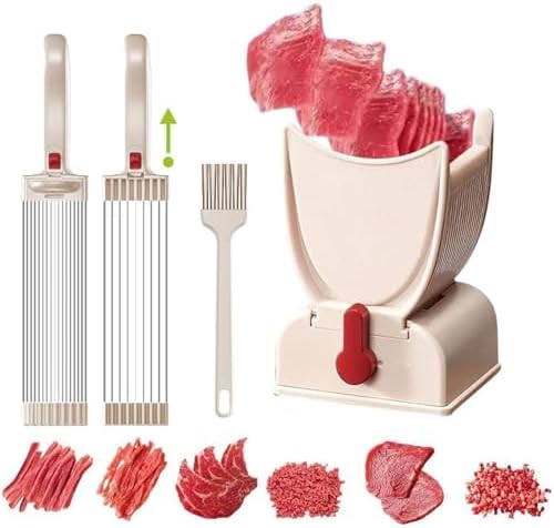 Manual Meat Slicer for Home Use, Adjustable 2-4mm Stainless Steel Meat Cutter Set, Sharp Kitchen Cleaver & Food Slicer with Sharpener, Perfect for Fresh Meat (Gray)