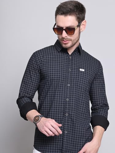 Image of Majestic Man Men Comfort Slim Fit Pure Cotton Tartan Checked Casual Shirt