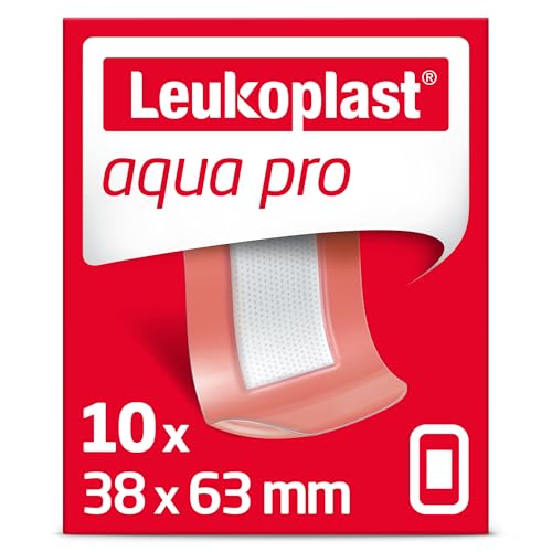 Leukoplast Aqua Pro - Non-Sterile Wound Dressing Strips - Waterproof and Absorbent, First-aid Plasters - Protects While Swimming and Showering, Transparent, 38mm x 63 mm – Box of 10