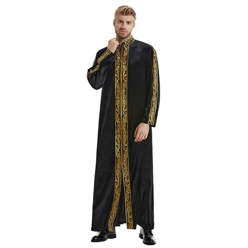 Camisas de terciopelo bordado tipo caftán largo con mangas completas 5