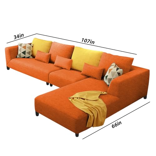 Image of Casaliving Minta RHS 6 Seater L Shape Sofa Set for Living Room (Orange Fabric) Premium Fabric Sofa Set for Living Room | Hall | Office Room