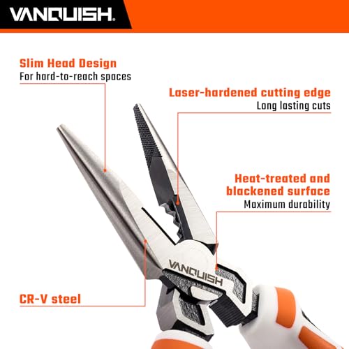 Vanquish 3237 8 Inch High Leverage Long Needle Nose Pliers Heavy Duty Wire Cutters 3237 thumb #1