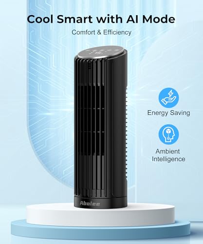 Image of Abolee Tower Fan, 23ft /s Desk Fan with Remote, 70 Oscillating Desk Fan, Standing Table Fan with 4 Speeds, 4 Modes, 12Timer, 2026 New 13'' Bladeless Fan for Bedroom Office, Home
