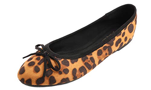 FEVERSOLE Women's Ultra Soft Colorful Memory Foam Cushioned Faux Suede Home Ballet Flats Leopard Size 7.5 M US