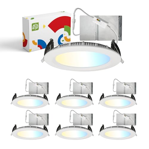 ASD LED Recessed Lighting 6 Inch, Round Commercial LED Downlight, Mini Panel Baffle Trim, 15W 120-277V, 5 CCT 2700K/3000K/3500K/4000K/5000K, Dimmable LED Ceiling Light Fixture, White, ETL, 6 Pack